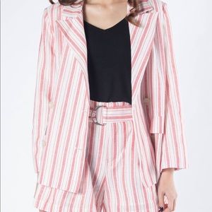 Red Stripes Linen Blend Blazer And Shorts Set